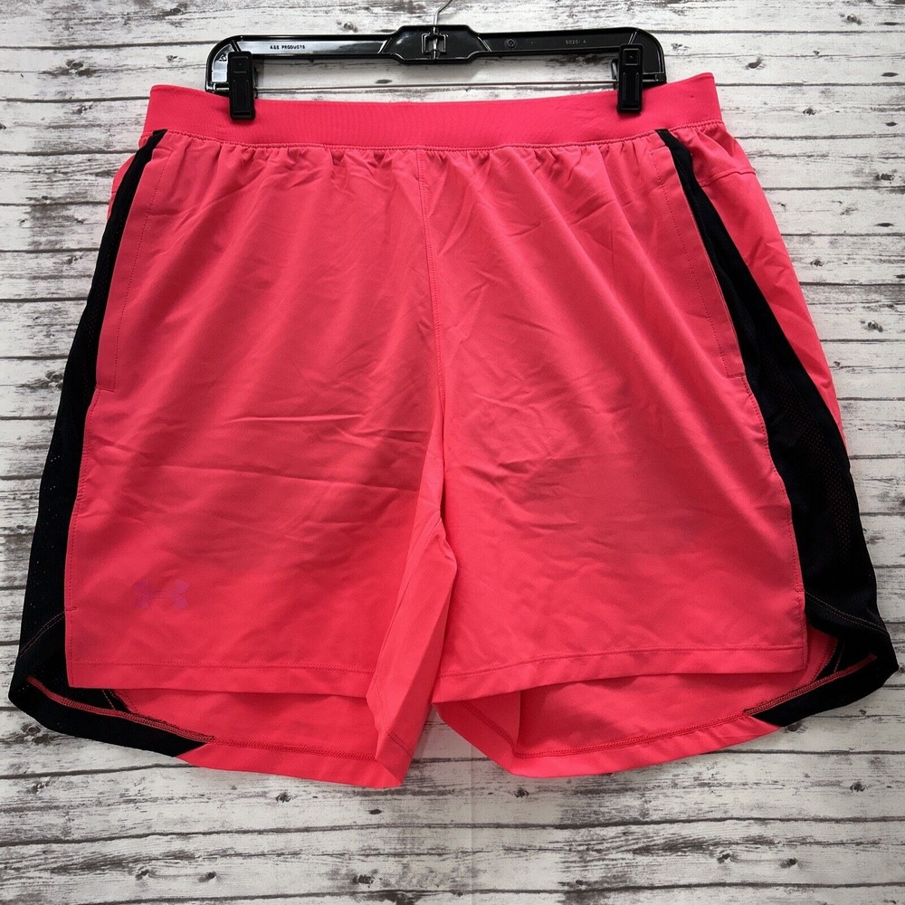 Under Armour Shorts Men's XL Pinck Lined Launch 7" Fitted Heatgear Performance